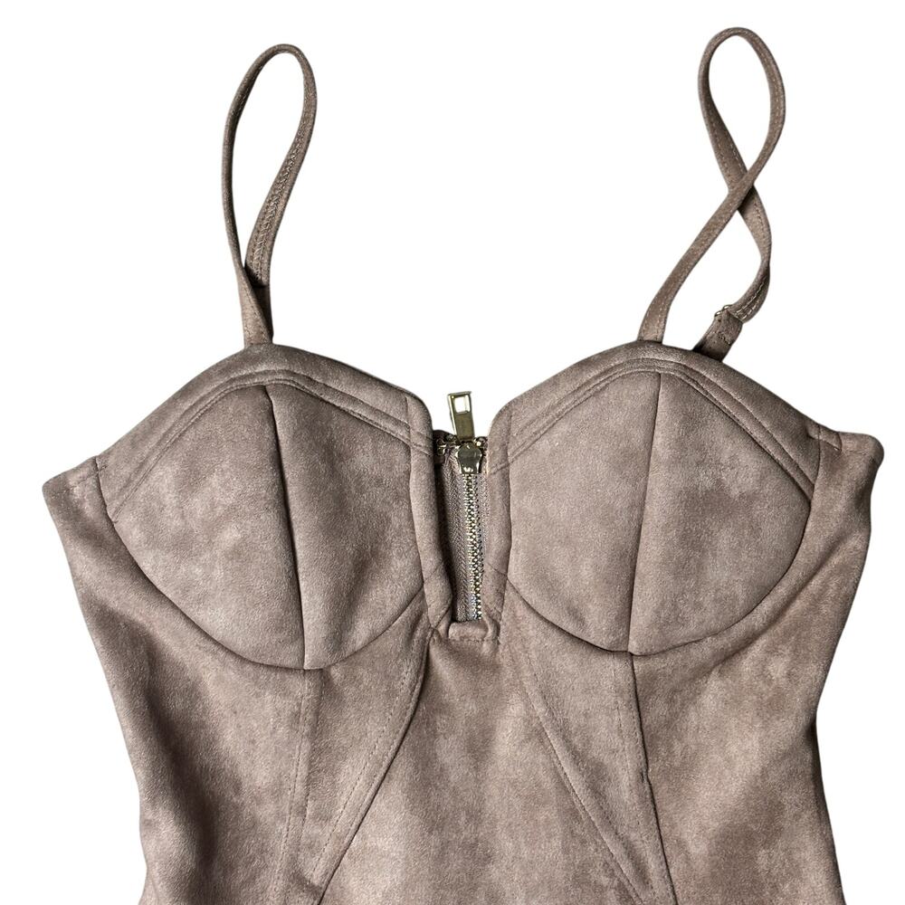 Suede look bodycon midi dress taupe size small - Picture 4 of 6